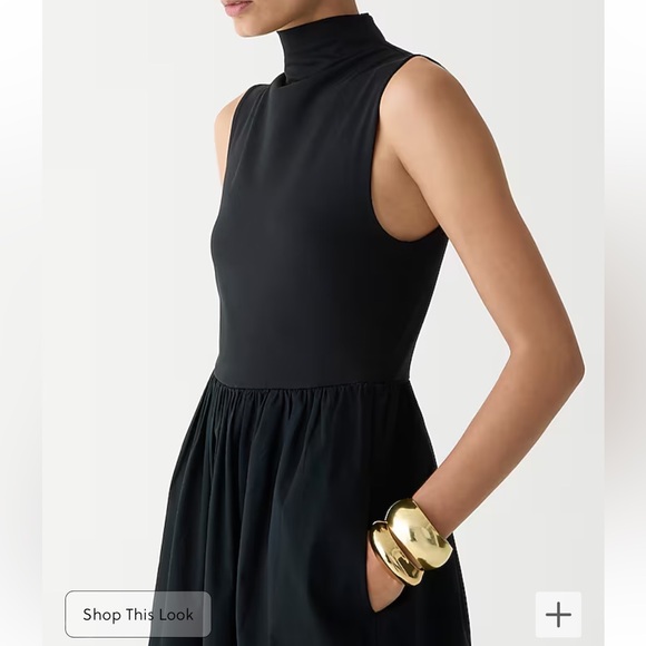 J. Crew Bestseller Mockneck Dress with Poplin Skirt Black Various BY263 - Picture 3 of 13